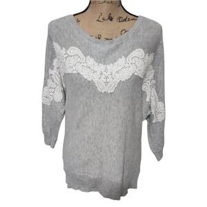 Loft grey and‎ white lace trimmed sweater size medium